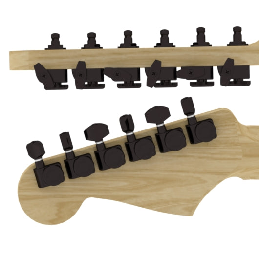 KAISH Black 6-Inline Locking Tuning Keys/Pegs – 2 Pin, Fits USA Fender Stratocaster & Telecaster